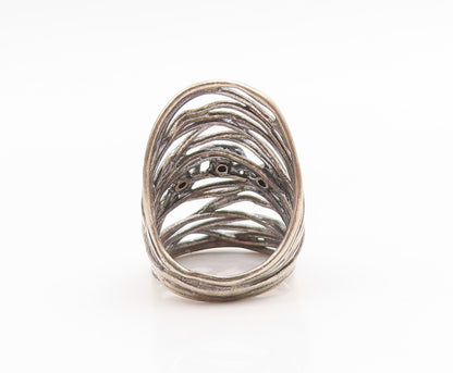925 Sterling Silver Vintage Ring ISRAEL Spinel Brutalist Band  Sz 7.5  RG35840