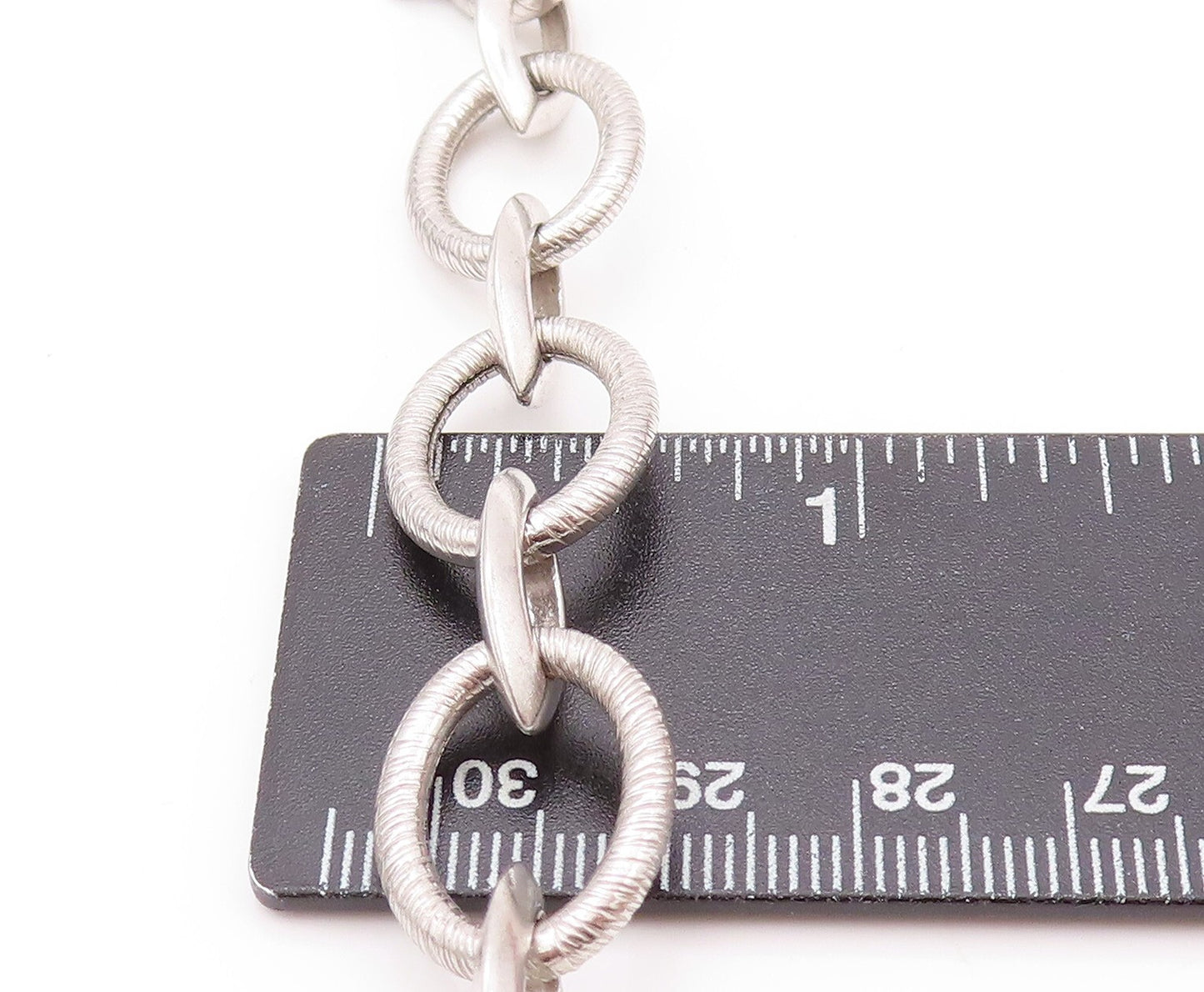 925 Sterling Silver Vintage Bracelet Eye Shape cutout & Linked Rings  BT11134
