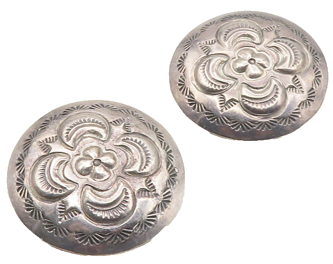 NAVAJO 925 Sterling Silver  Vintage Floral Design Non Pierce Earrings  EG5057