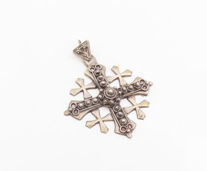 925 Sterling Silver Vintage Pendant Jerusalem Five Fold Religious Cross  PT25774