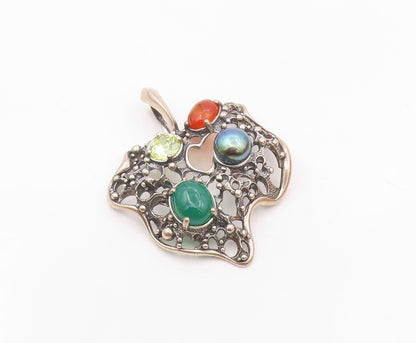 925 Sterling Silver  Vintage Pearl Carnelian Agate & Peridot Pendant  PT7828