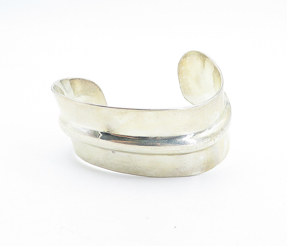 MEXICO 925 Sterling Silver  Vintage Raised Design Shiny Cuff Bracelet  BT2665