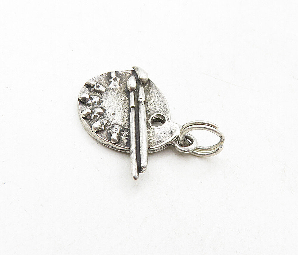 925 Sterling Silver  Vintage Petite Dark Tone Painter's Palette Pendant PT6874