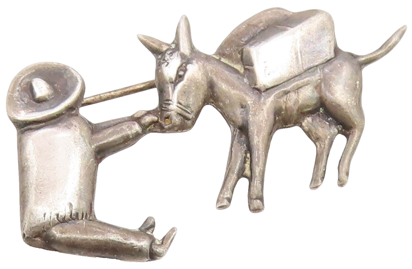 925 Sterling Silver Vintage Brooch Pin MEXICO Man Leading A Donkey  BP12349
