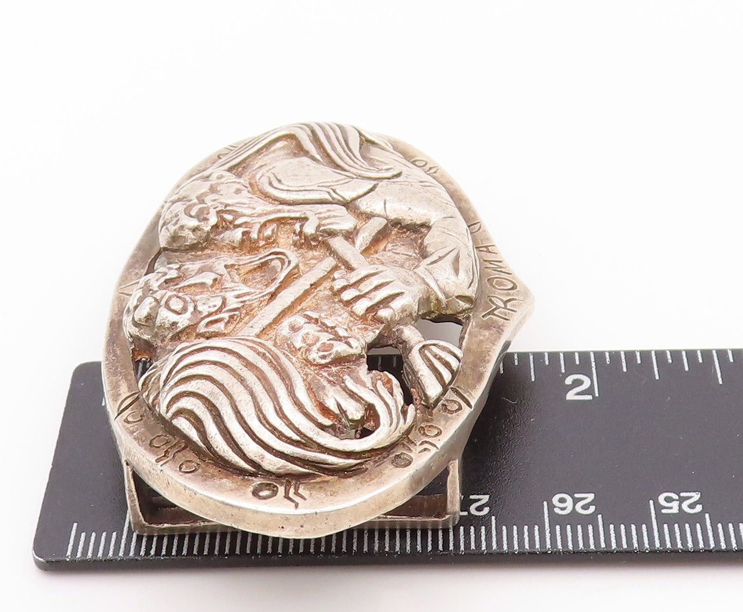925 Sterling Silver Vintage Belt Buckle Oval God & Devil Fighting Heavy TR3932