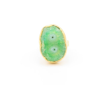 925 Sterling Silver Vintage Ring Gold Plated Green Solar Quartz  Sz 8  RG32773