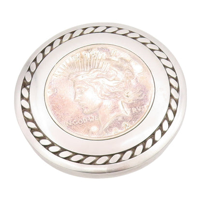 925 Sterling Silver Vintage Belt Buckle Royal Face Carved Heavy Round  TR3895