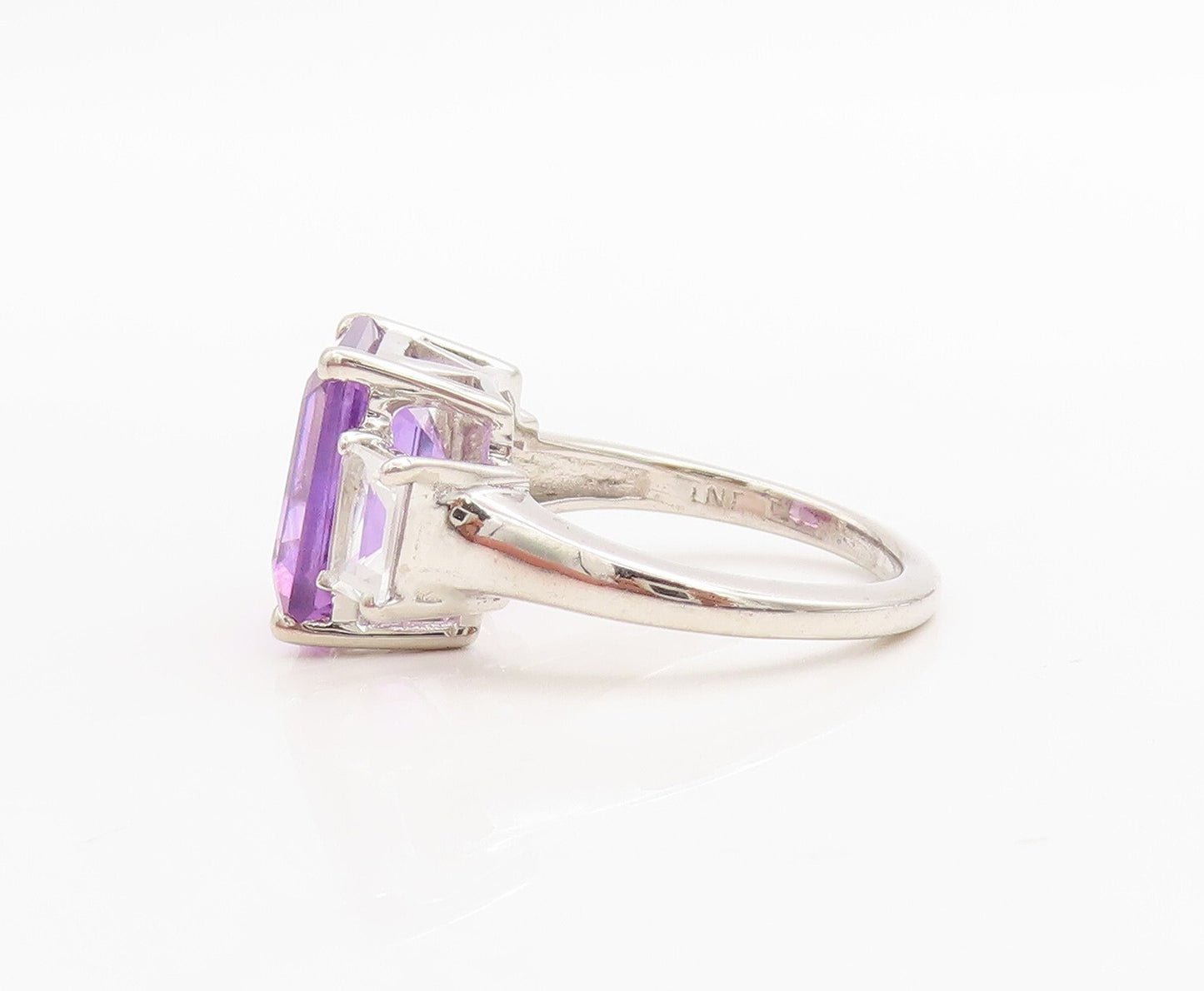 925 Sterling Silver Vintage Ring Rectangle Cut Amethyst & CZ  Sz 7  RG30555