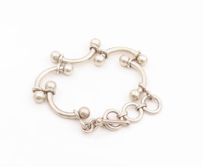 925 Sterling Silver Vintage Bracelet Classic Curved Barbell Solid Link  BT11675