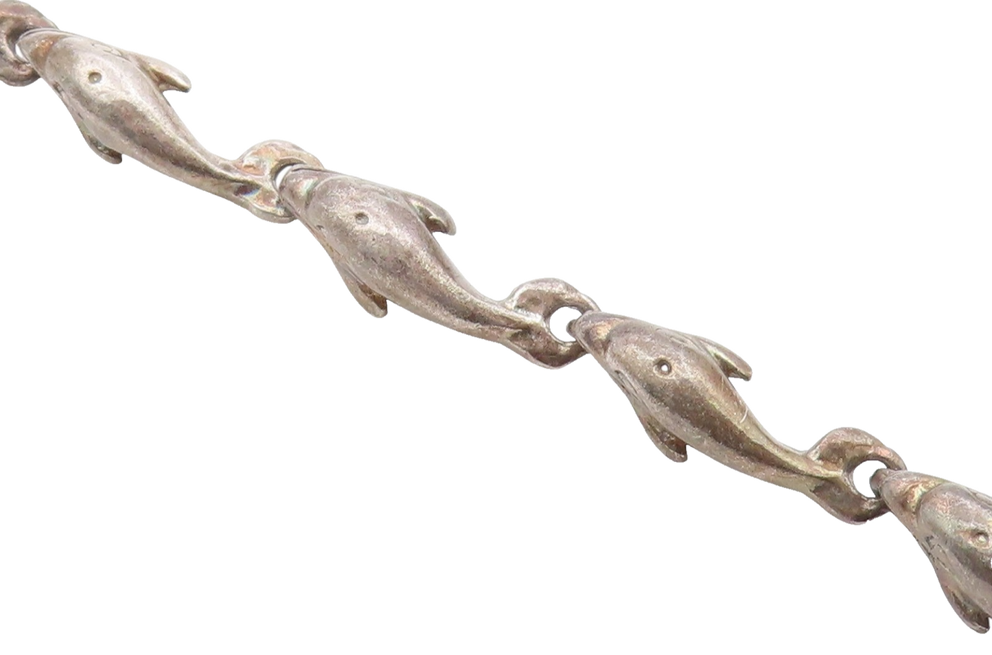 925 Sterling Silver  Vintage Dark Tone Dolphin Motif Chain Bracelet  BT6197