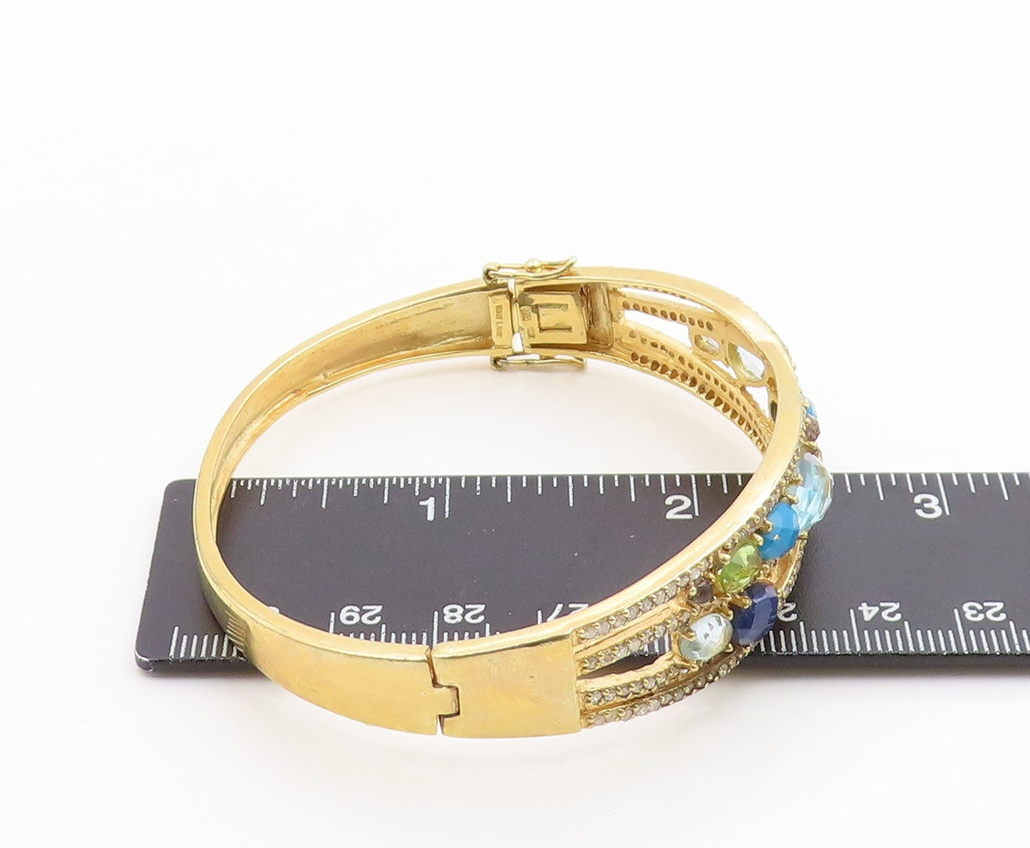 925 Sterling Silver Vintage Bracelet Gold Plated Real Diamonds Gemstone  BT12006