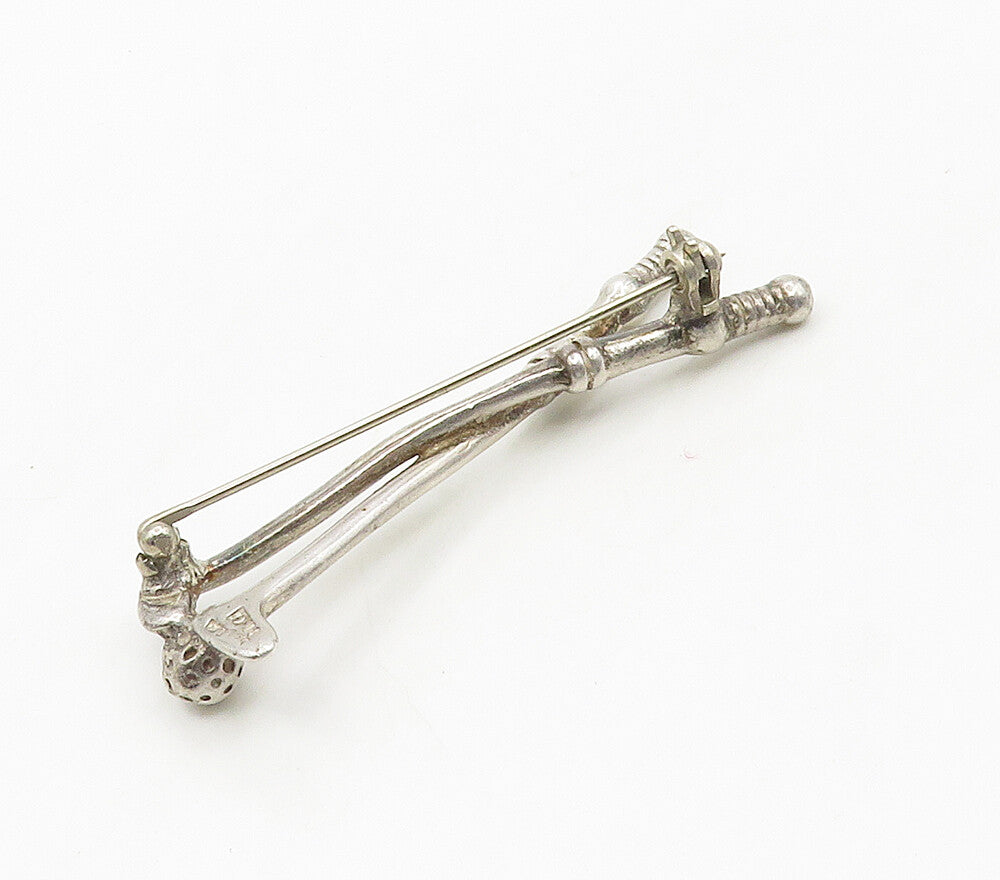 MEXICO 925 Sterling Silver  Vintage Shiny Golf Clubs & Ball Brooch Pin  BP6184