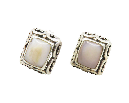925 Sterling Silver  Vintage Mother Of Pearl Swirl Square Stud Earrings EG6357