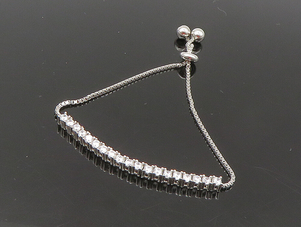 925 Silver  White Cubic Zirconia Adjustable Child Box Chain Bracelet  BT1057
