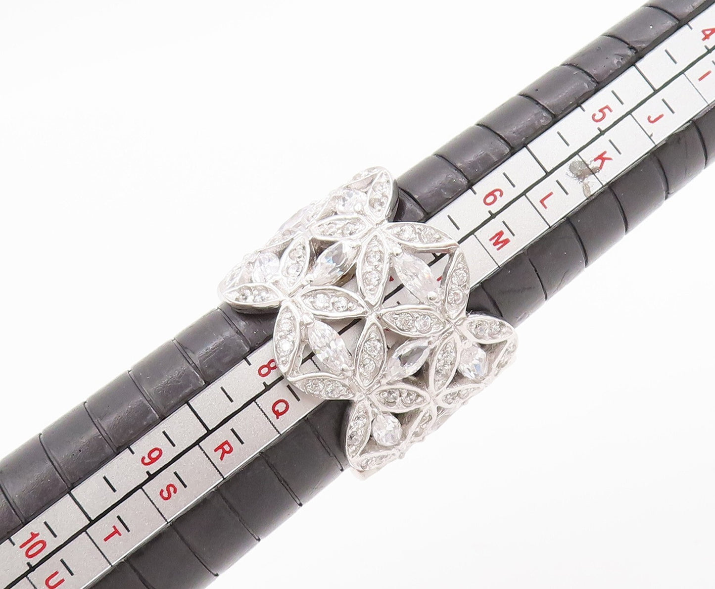 925 Sterling Silver Vintage Ring Broad Band Floral Cutout CZ Inlay Sz 7  RG29032