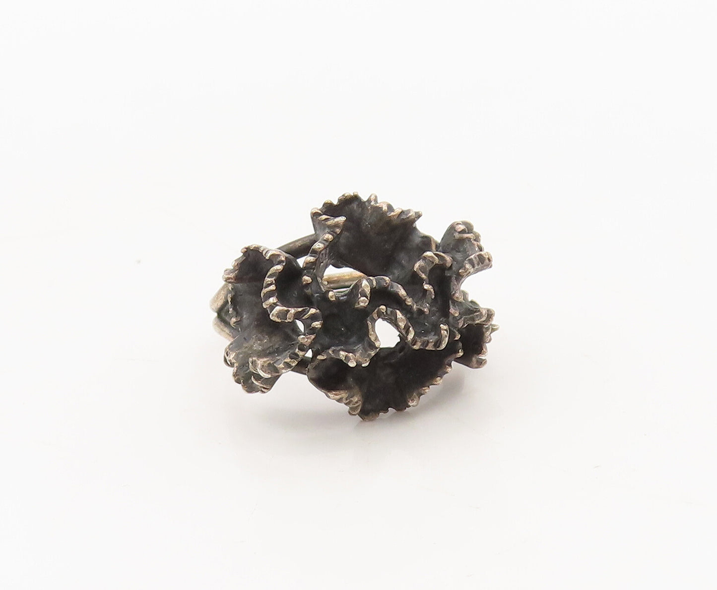 925 Sterling Silver  Vintage Brutalist Swirly Carved Solid Ring Sz 5  RG27421