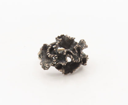 925 Sterling Silver  Vintage Brutalist Swirly Carved Solid Ring Sz 5  RG27421