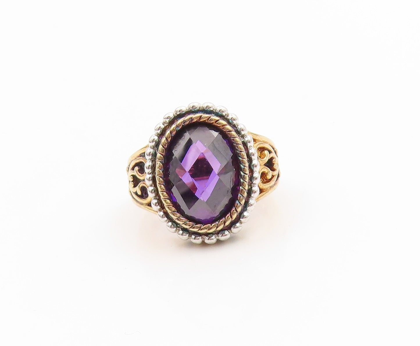 925 Sterling Silver Vintage Ring Gold Plated Faceted Amethyst Band Sz 6 RG34755