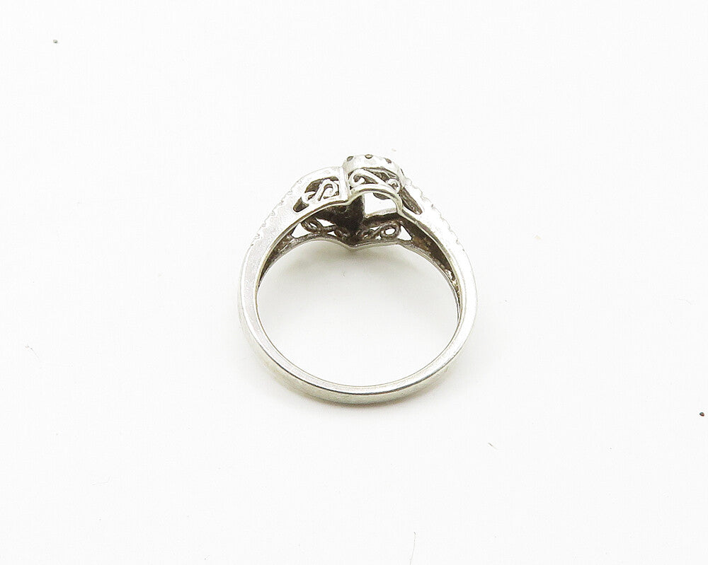 925 Sterling Silver  Vintage Genuine Diamonds Hearts Band Ring Sz 6.5  RG18388