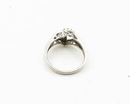 925 Sterling Silver  Vintage Genuine Diamonds Hearts Band Ring Sz 6.5  RG18388