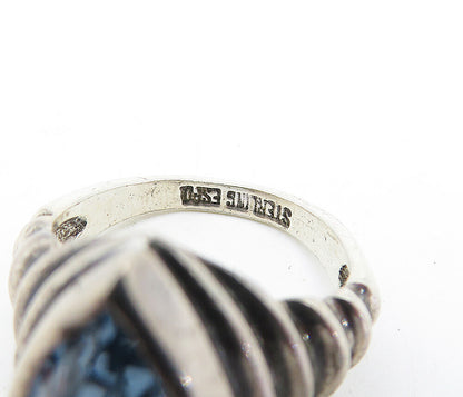 ESPO 925 Silver  Vintage Tear Drop Blue Topaz Cocktail Ring Sz 5  RG3906