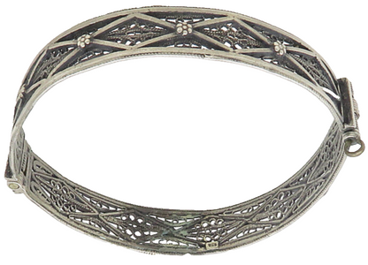 925 Sterling Silver  Vintage Antique Swirl Filigree Bangle Bracelet  BT4501