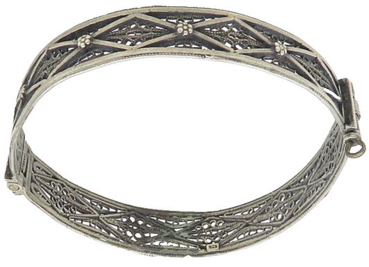 925 Sterling Silver  Vintage Antique Swirl Filigree Bangle Bracelet  BT4501