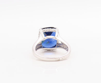 925 Sterling Silver Vintage Ring Rectangle Cutout Sapphire & CZ  Sz 7  RG30993