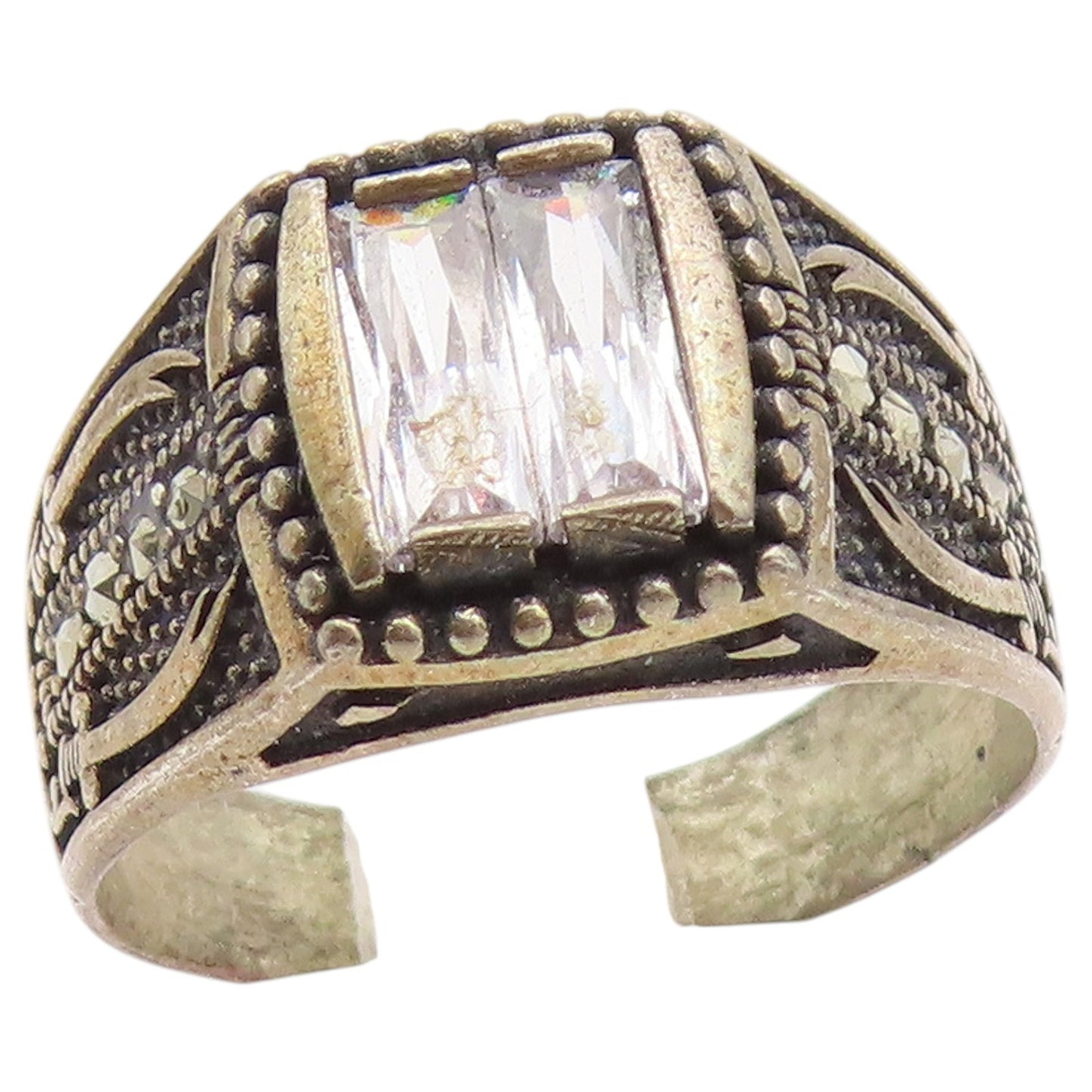 925 Sterling Silver Vintage Ring Baguette CZ Statement Band  Sz 9.5  RG36561