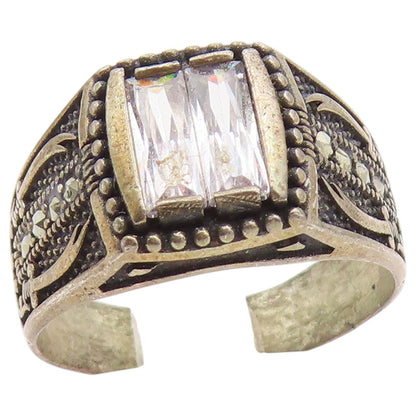 925 Sterling Silver Vintage Ring Baguette CZ Statement Band  Sz 9.5  RG36561