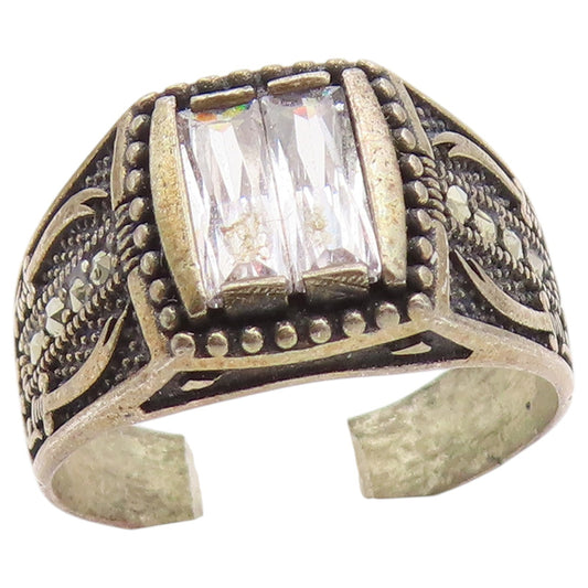 925 Sterling Silver Vintage Ring Baguette CZ Statement Band  Sz 9.5  RG36561