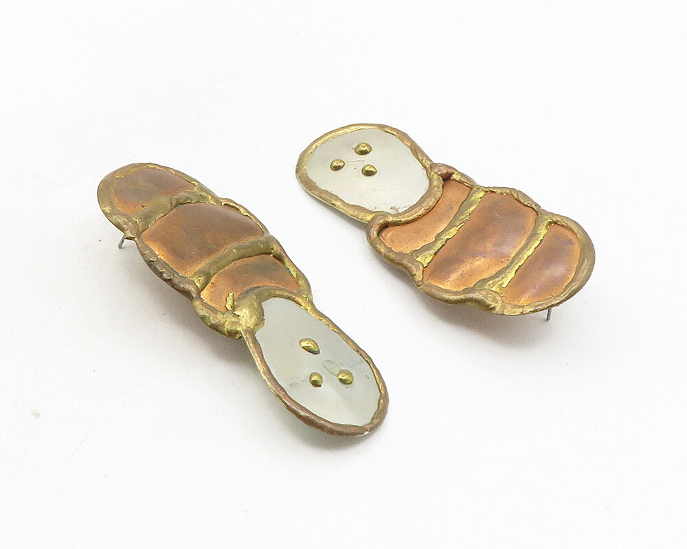 925 Sterling Silver  Vintage Modernist Sculpted 3 Tone Drop Earrings  EG5009