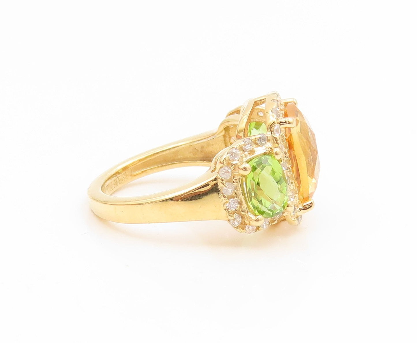925 Sterling Silver Vintage Ring Gold Plated Citrine & Peridot Band Sz 5 RG35089