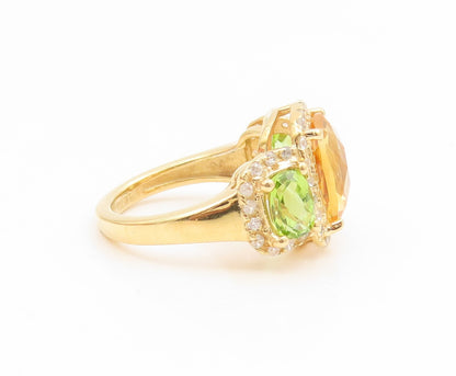 925 Sterling Silver Vintage Ring Gold Plated Citrine & Peridot Band Sz 5 RG35089