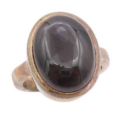 925 Sterling Silver Vintage Ring Solid Oval Cabochon Onyx  Sz 6  RG30276
