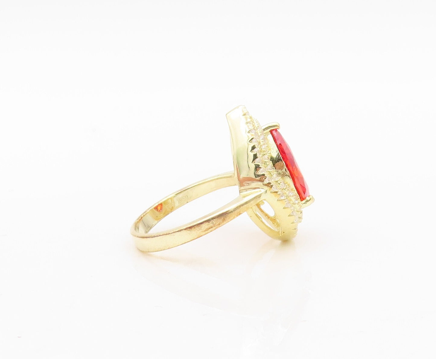 925 Sterling Silver Vintage Ring Gold Plated Drop Orange & White CZ Sz 7 RG30338