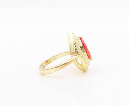 925 Sterling Silver Vintage Ring Gold Plated Drop Orange & White CZ Sz 7 RG30338
