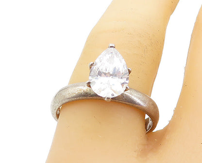 KOREA 925 Sterling Silver  Vintage Cubic Zirconia Solitaire Ring Sz 9  RG4314
