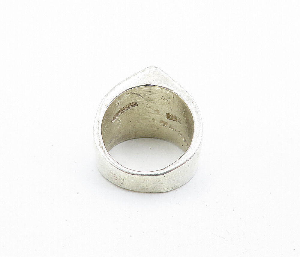 MEXICO 925 Silver  Vintage Shiny Etched Pointed Dome Band Ring Sz 7  RG6972