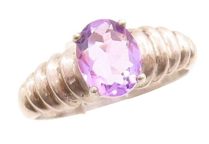 925 Sterling Silver Vintage Ring Dark Tone Grooved Oval Amethyst  Sz 10  RG31541