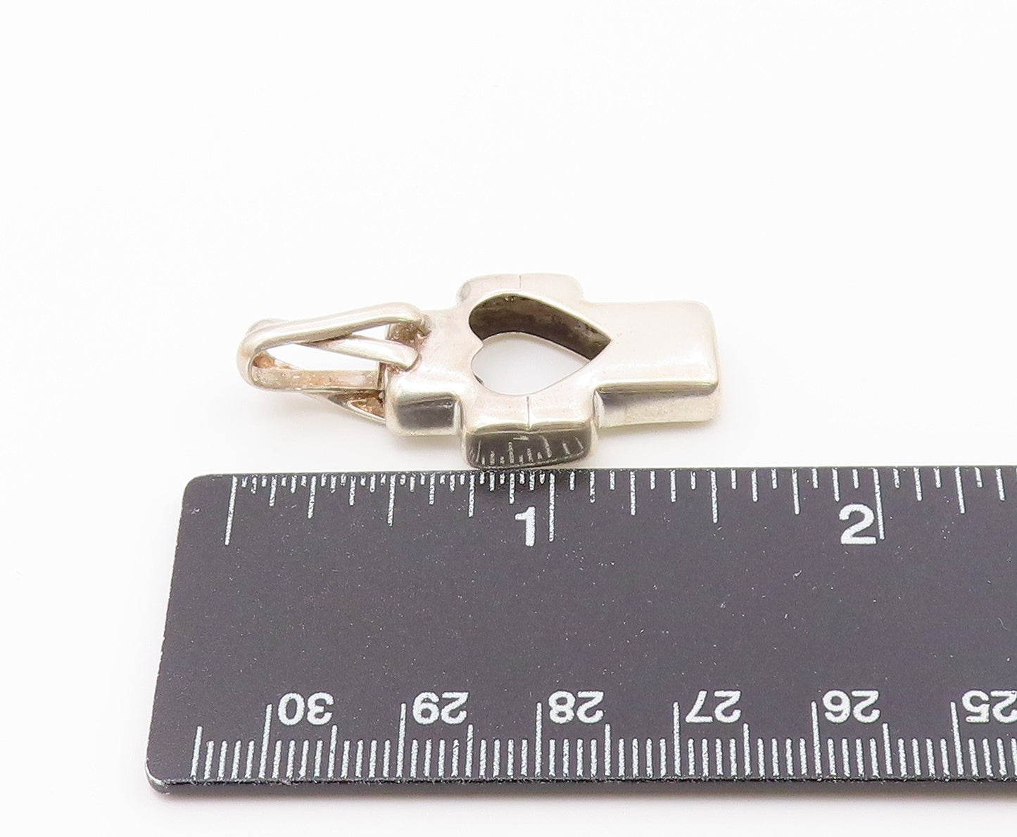 925 Sterling Silver  Vintage Open Love Heart Religious Cross Pendant  PT19584
