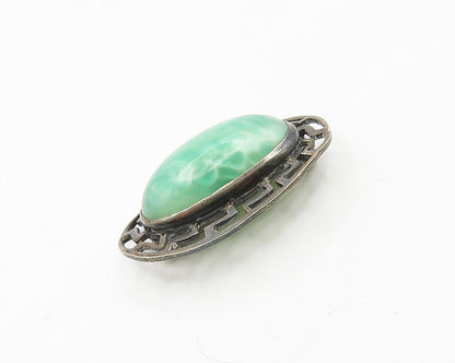 925 Sterling Silver  Vintage Cabochon Green Stone Oval Brooch Pin  BP7424