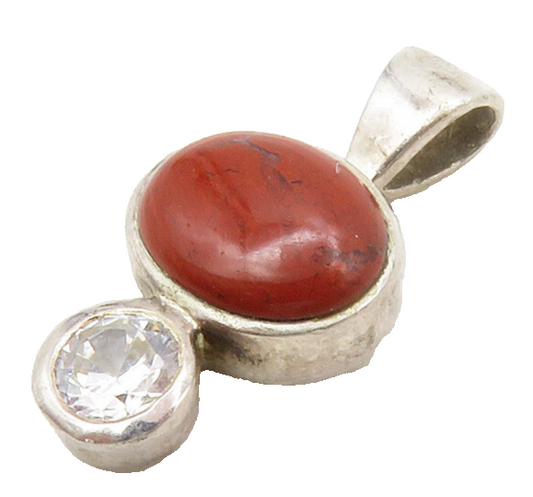 925 Sterling Silver  Vintage Jasper & Cubic Zirconia Petite Pendant  PT10885