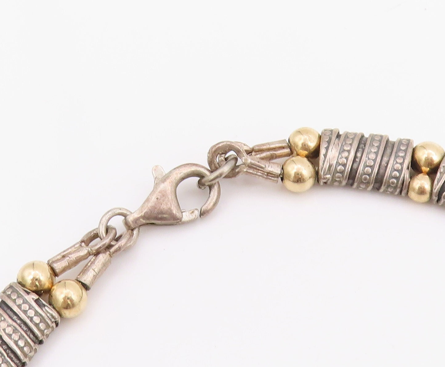 14k Gold 925 Sterling Silver Vintage Necklace Antique Carved Bead Design  NE4440