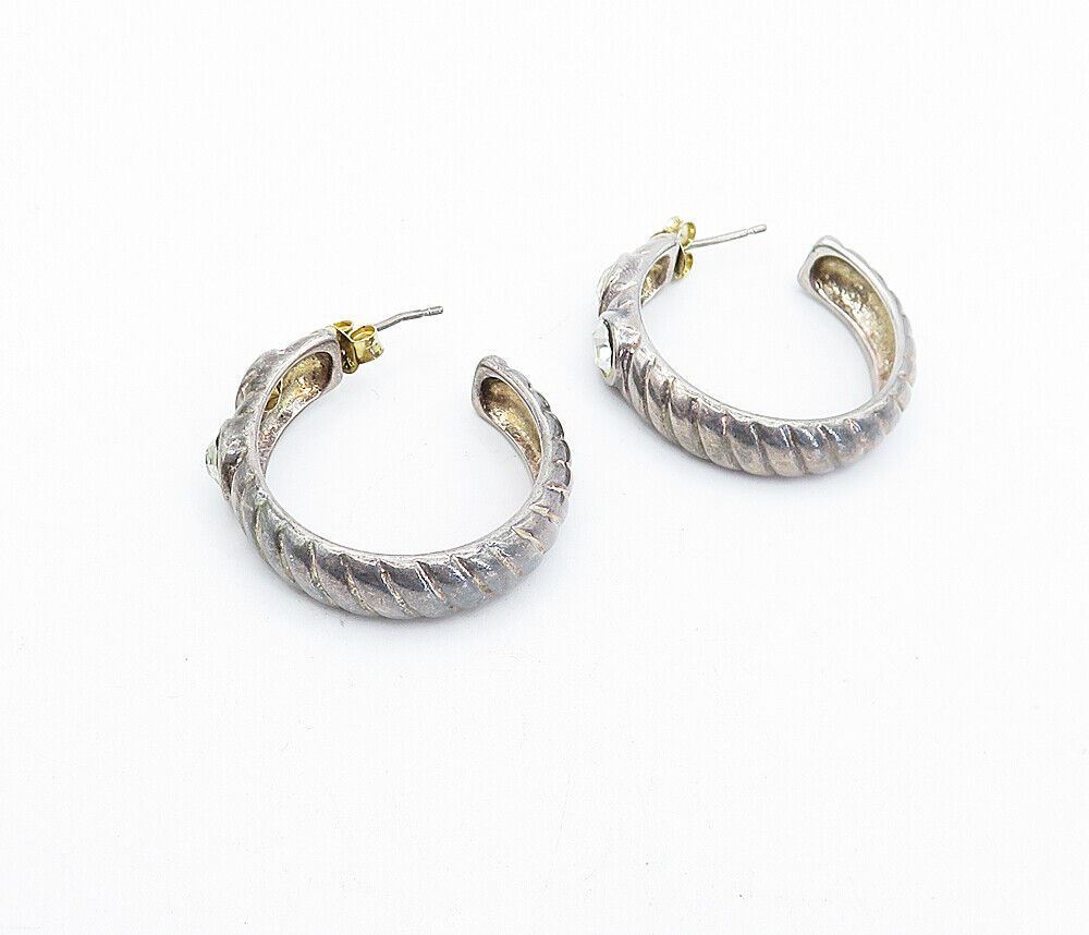 925 Sterling Silver  Vintage Topaz Dark Tone Twist JHoop Earrings  EG2149