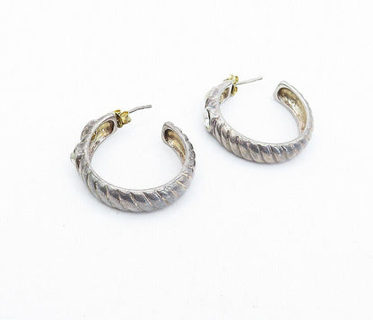 925 Sterling Silver  Vintage Topaz Dark Tone Twist JHoop Earrings  EG2149