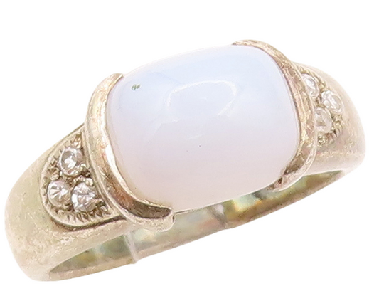 925 Sterling Silver Vintage Ring Minimalist Gemstone & CZ Inlay  Sz 7.5  RG31030