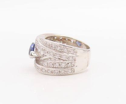 925 Sterling Silver Vintage Ring Marquise Cutout Sapphire & CZ  Sz 7  RG30992