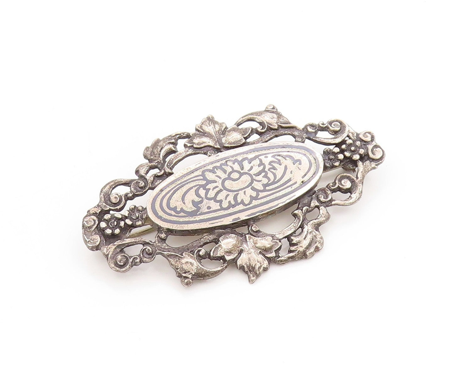 925 Sterling Silver Vintage Brooch Engraved Ornate Rose Floral Blossom  BP11893