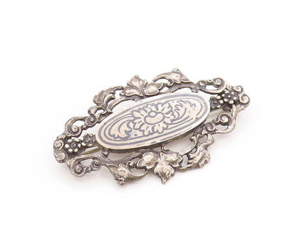 925 Sterling Silver Vintage Brooch Engraved Ornate Rose Floral Blossom  BP11893